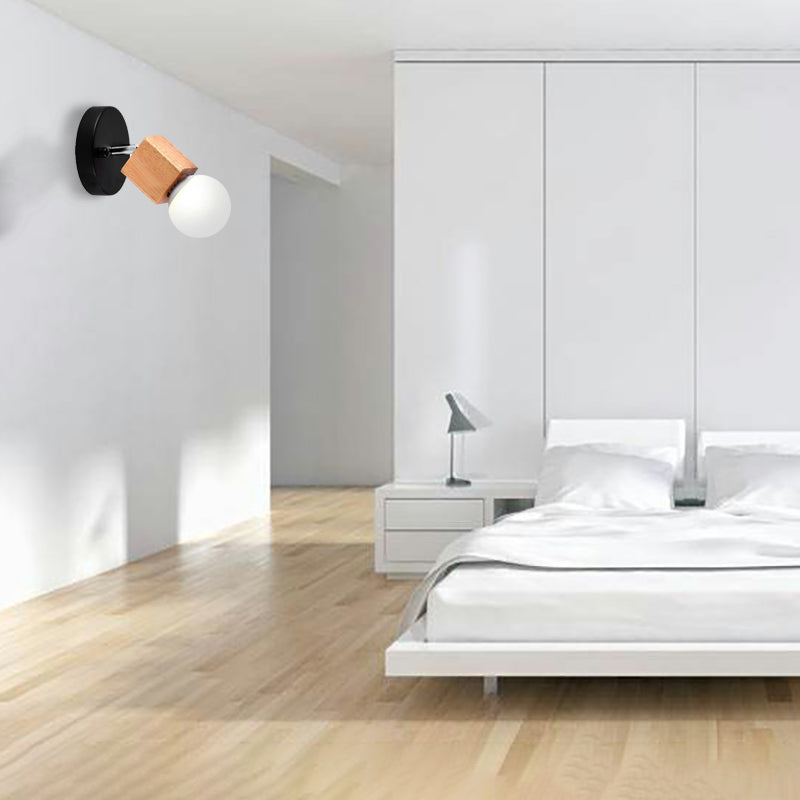 Frendorf | Zwart/Wit 1 Hoofdwandlamp Sconces Industrieel Stijl Houten Vierkante Wandmontage Lamp met Circulaire Wandplaat