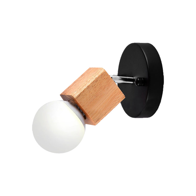 Frendorf | Zwart/Wit 1 Hoofdwandlamp Sconces Industrieel Stijl Houten Vierkante Wandmontage Lamp met Circulaire Wandplaat