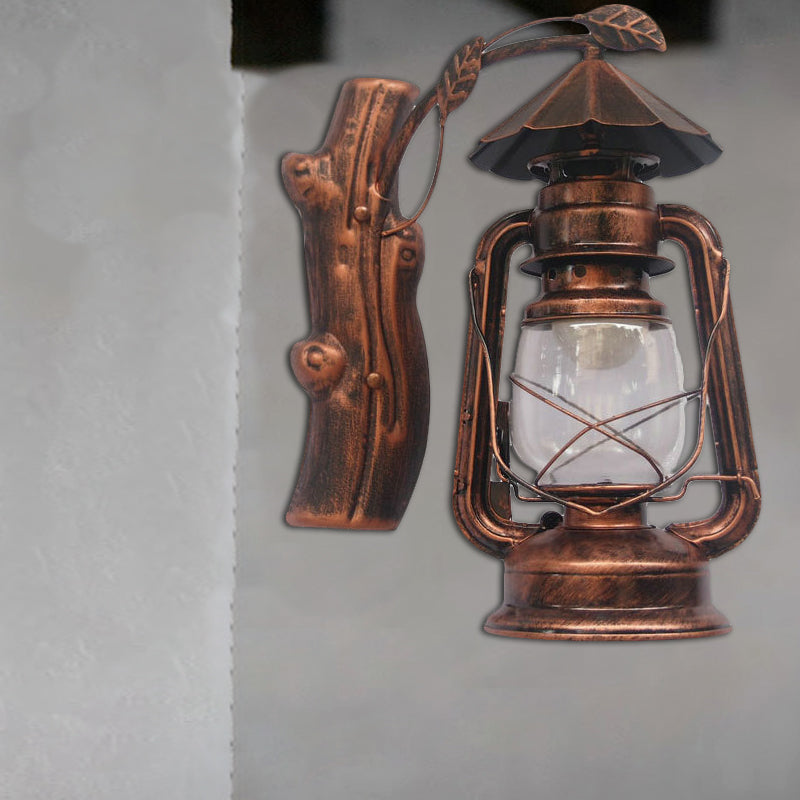 Frendorf | Schwarz/Bronze/Kupfer Kerosene Wandbeleuchtung Küstliches Klarglas 1 Licht Außen Wandleuchten Leuchte