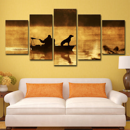 Fischer und sein Hund Leinwanddruck Braun Modern Stil Wandkunst Dekor für das Wohnzimmer