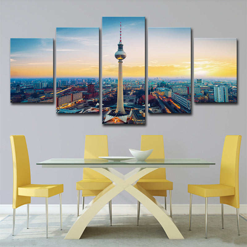 Frendorf | Gelbes Sundown Stadtbild Leinwandkunst Berlin Fernsehturm Global Inspiriert Mehrteilig Wanddekoration
