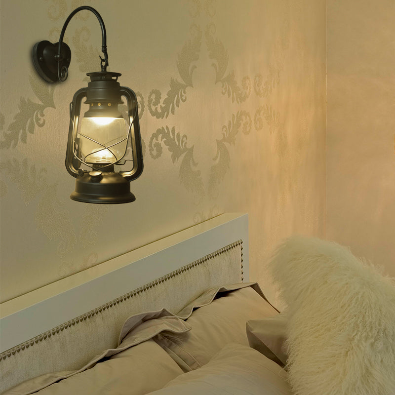 Frendorf | Coastal Lantern Wandverlichting Fixture 1 Gloeilamp Helder Glas Wandlamp in Zwart/Bronze/Koper voor Gang