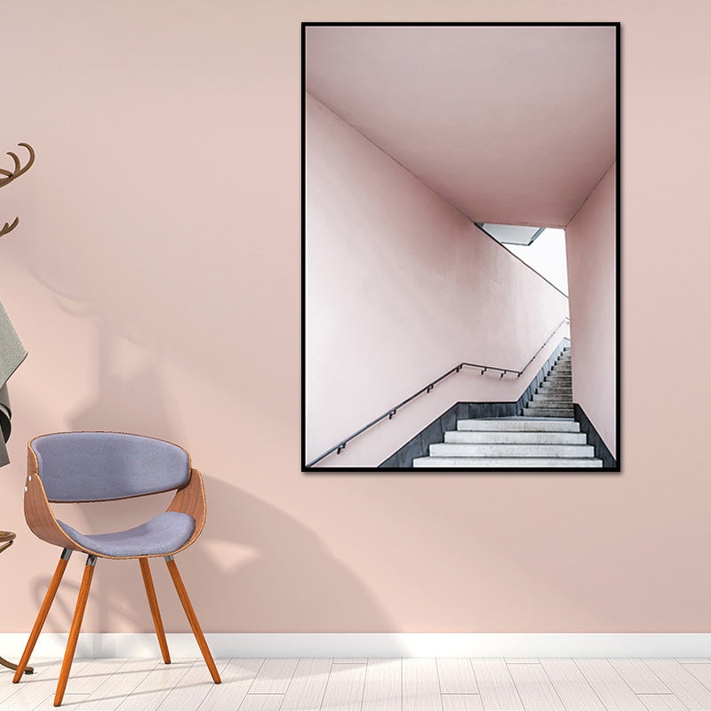 Frendorf | Rosa Treppen Eingang Leinwanddruck Architektur Nordic Stil Texturiertes Wandkunst
