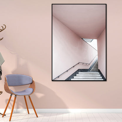 Frendorf | Rosa Treppen Eingang Leinwanddruck Architektur Nordic Stil Texturiertes Wandkunst