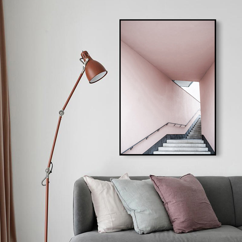 Frendorf | Rosa Treppen Eingang Leinwanddruck Architektur Nordic Stil Texturiertes Wandkunst