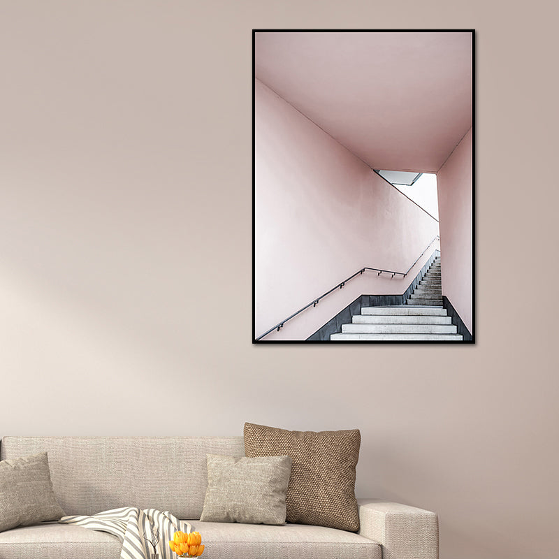 Frendorf | Rosa Treppen Eingang Leinwanddruck Architektur Nordic Stil Texturiertes Wandkunst