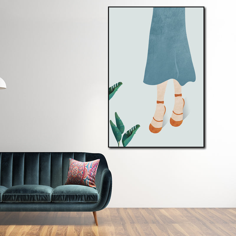 Frendorf | Gelbes Nordisches Stil Leinwand Kunst Frau mit weitem Hut Wanddekoration für Mädchen Schlafzimmer