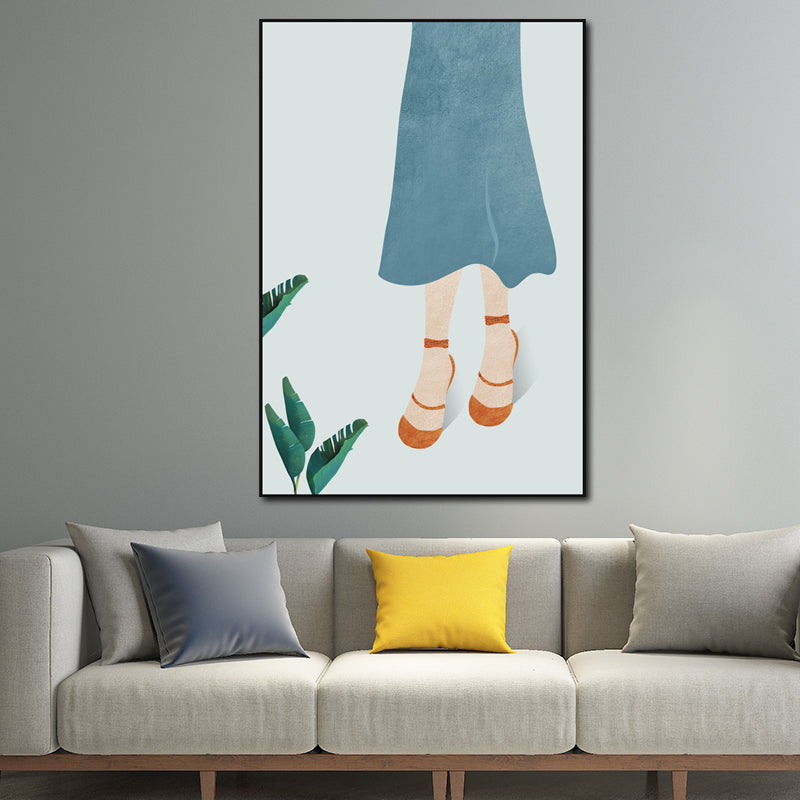 Frendorf | Gelbes Nordisches Stil Leinwand Kunst Frau mit weitem Hut Wanddekoration für Mädchen Schlafzimmer
