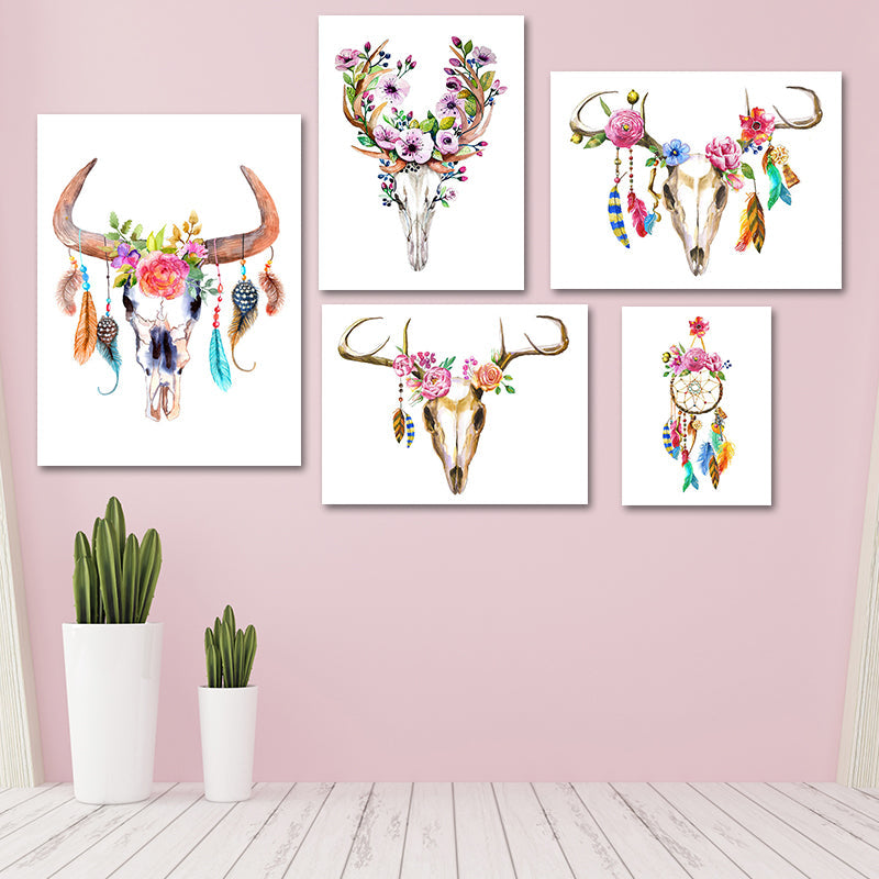 Kopfbedeckung Malerei Leinwand Texturiertes Kinderkunst Wohnzimmer Wanddekoration in Weiß