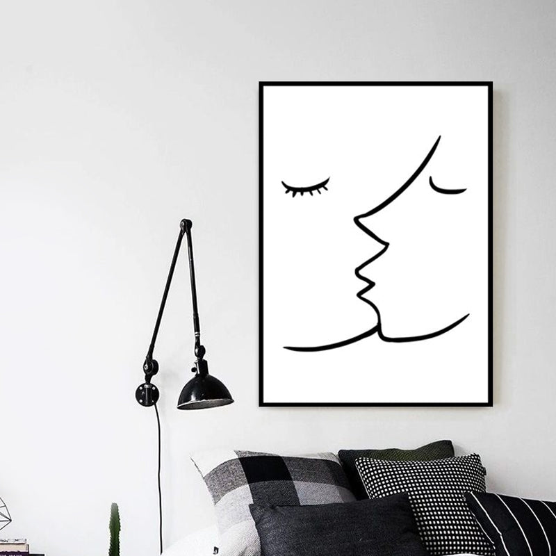 Frendorf | Textured Two Kissing Characters Painting Skandinavischer Stil Leinwand Wandkunst Druck