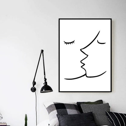 Frendorf | Textured Two Kissing Characters Painting Skandinavischer Stil Leinwand Wandkunst Druck