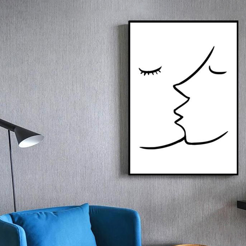 Frendorf | Textured Two Kissing Characters Painting Skandinavischer Stil Leinwand Wandkunst Druck