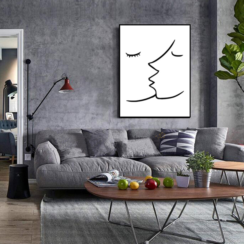 Frendorf | Textured Two Kissing Characters Painting Skandinavischer Stil Leinwand Wandkunst Druck