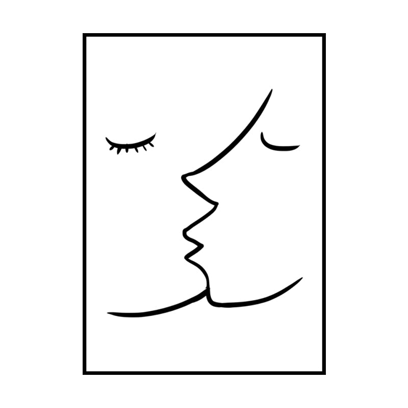 Frendorf | Textured Two Kissing Characters Painting Skandinavischer Stil Leinwand Wandkunst Druck