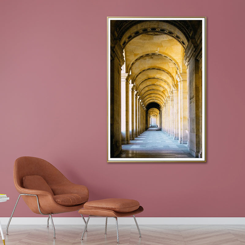 Gelbes Bogen Flur Wanddekor Architektur Moderner Stil Texturiertes Leinwand Kunst für Zuhause