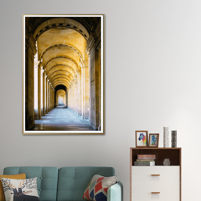 Gelbes Bogen Flur Wanddekor Architektur Moderner Stil Texturiertes Leinwand Kunst für Zuhause