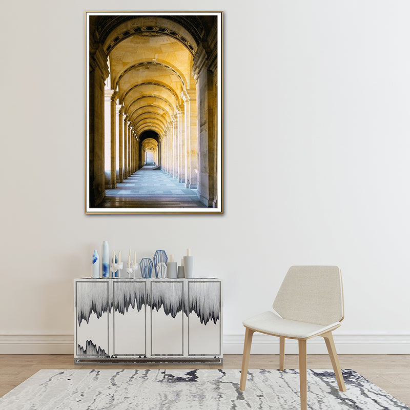 Gelbes Bogen Flur Wanddekor Architektur Moderner Stil Texturiertes Leinwand Kunst für Zuhause
