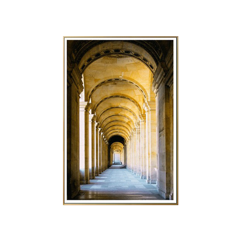 Gelbes Bogen Flur Wanddekor Architektur Moderner Stil Texturiertes Leinwand Kunst für Zuhause