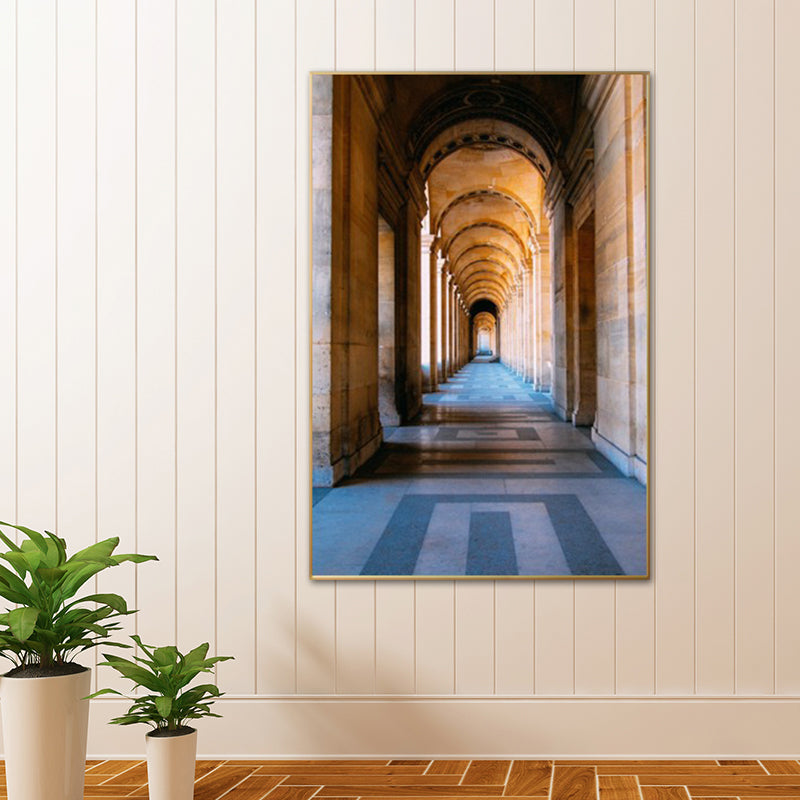 Gelbes Bogen Flur Wanddekor Architektur Moderner Stil Texturiertes Leinwand Kunst für Zuhause