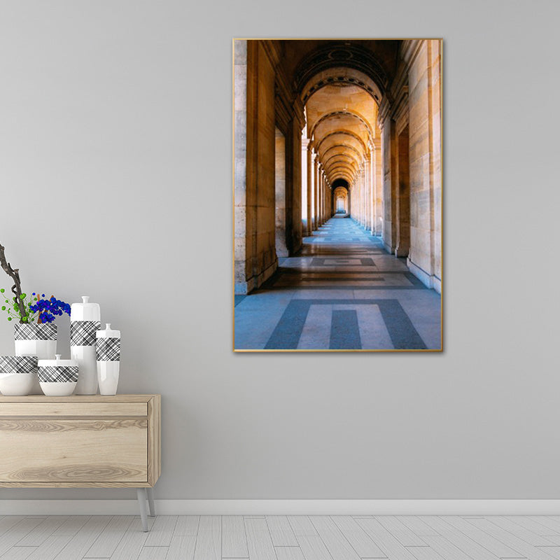 Gelbes Bogen Flur Wanddekor Architektur Moderner Stil Texturiertes Leinwand Kunst für Zuhause