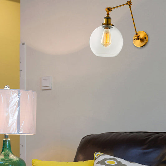 Frendorf | Messing Ein Licht Wandlampe Vintage Klarglas Sphärische Beleuchtungseinrichtung für Schlafzimmer