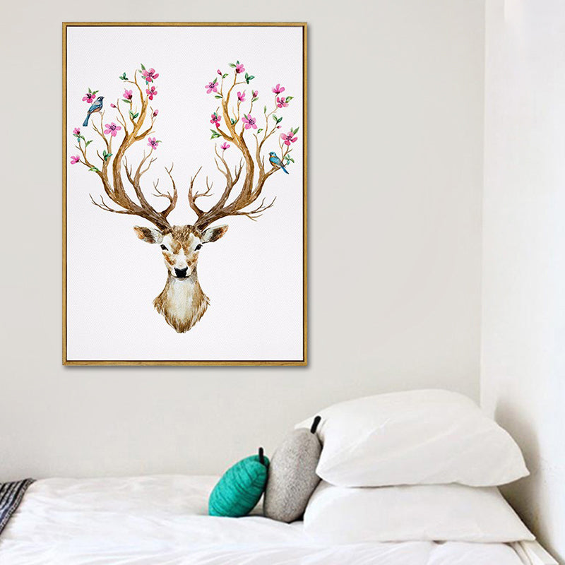 Elch mit Blumen Geweih Kunstdruck Trendige Leinwand Wanddekoration in Braun für das Wohnheimzimmer