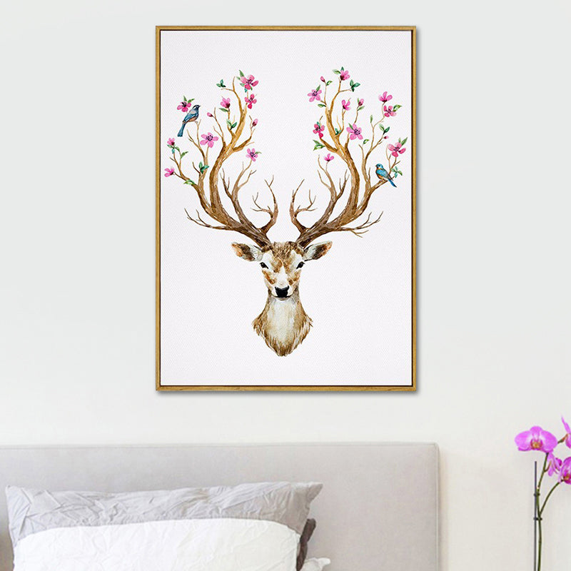 Elch mit Blumen Geweih Kunstdruck Trendige Leinwand Wanddekoration in Braun für das Wohnheimzimmer