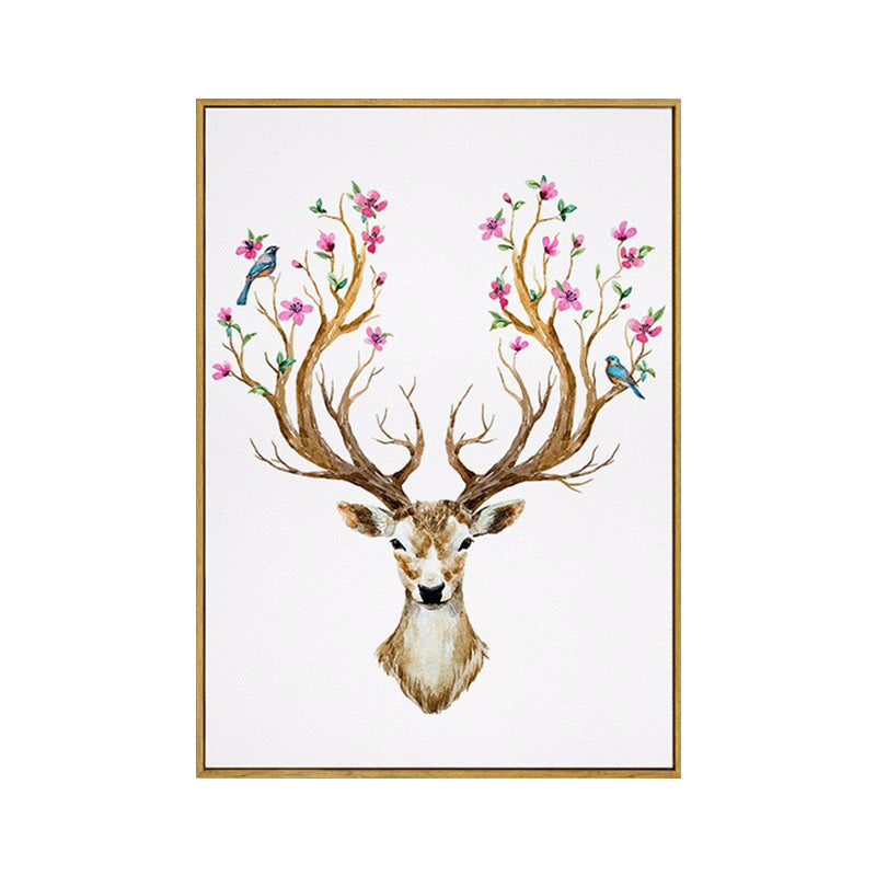 Elch mit Blumen Geweih Kunstdruck Trendige Leinwand Wanddekoration in Braun für das Wohnheimzimmer