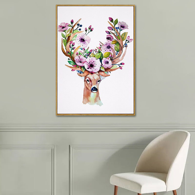 Elch mit Blumen Geweih Kunstdruck Trendige Leinwand Wanddekoration in Braun für das Wohnheimzimmer