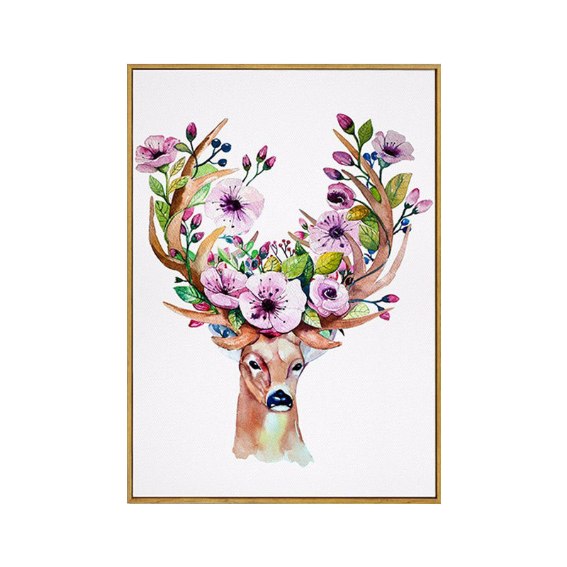 Elch mit Blumen Geweih Kunstdruck Trendige Leinwand Wanddekoration in Braun für das Wohnheimzimmer