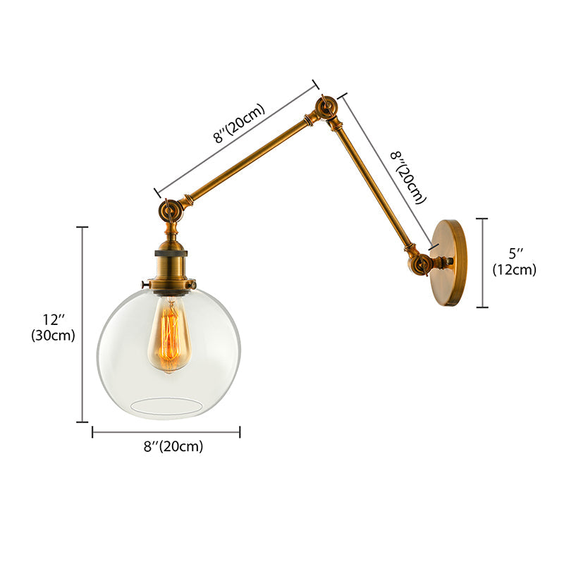 Frendorf | Messing Ein Licht Wandlampe Vintage Klarglas Sphärische Beleuchtungseinrichtung für Schlafzimmer