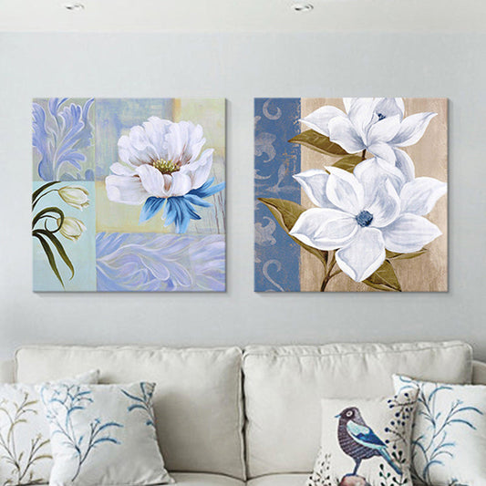 Frendorf | Blumenblüte Malerei Leinwand Blau und Weiß Modernistische Wandkunst Set für Hausinterieur