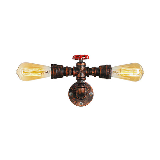 Frendorf | 2 Lichten Sconces Verlichting Magazijnstijl Open Gloeilamp Metaal Wandlamp met Waterklep in Donker Roest voor Woonkamer