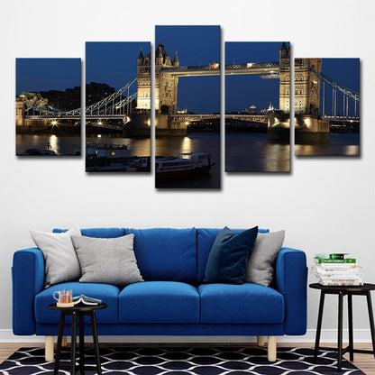 Frendorf | Nacht London Tower Bridge Leinwand Blau Global Inspiriert Wandkunst Dekor für Wohnzimmer