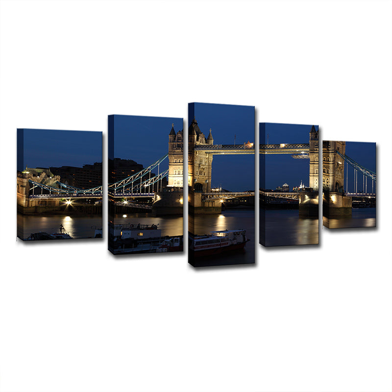 Frendorf | Nacht London Tower Bridge Leinwand Blau Global Inspiriert Wandkunst Dekor für Wohnzimmer