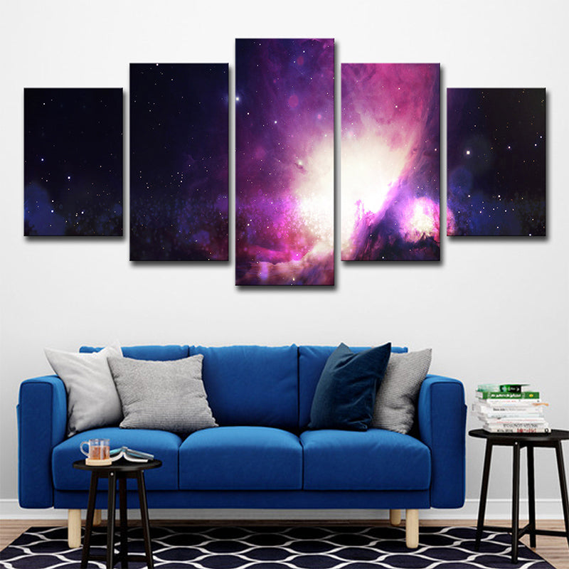 Traumhaftes Sternenhimmel Kunstdruck für Kinderzimmer Weltraumansicht Leinwand in Lila