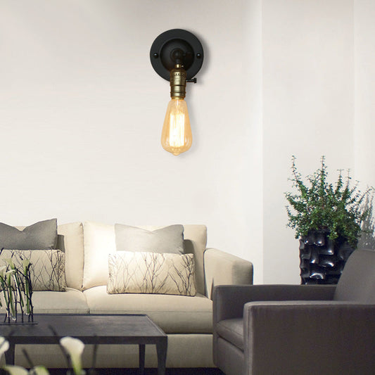 Frendorf | 1 Kop Metallic Wandverlichting Vintage Stijl Zwarte Afwerking Blootgestelde Gloeilamp Gang Wandlamp Fixture