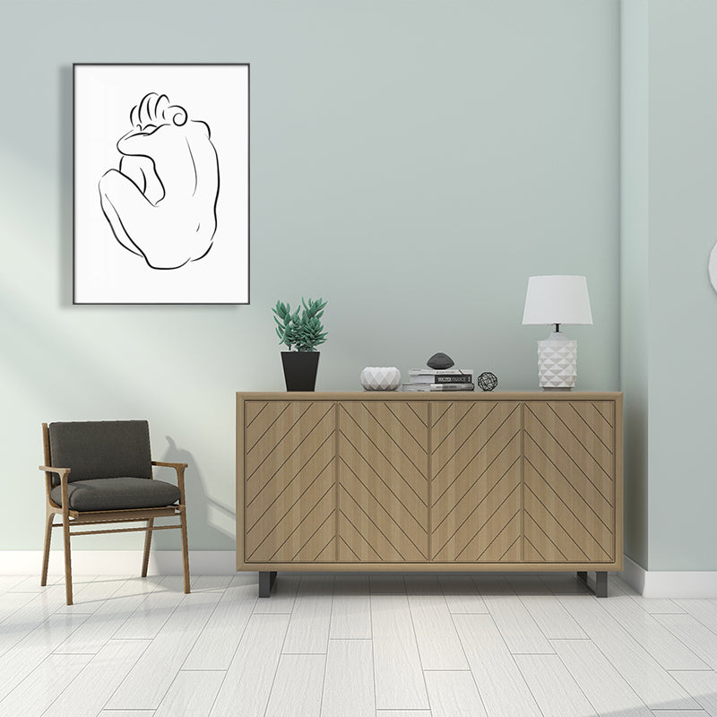 Frendorf | Bleistift Sitzende Figur Muster Malerei Skandinavisch Leinwand Texturiert Wandkunst in Weiß