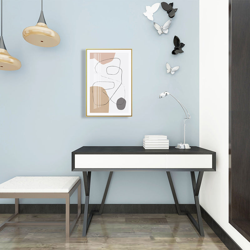 Frendorf | Braun abstraktes Muster Leinwand Bleistift Skandinavische Textur Wandkunst für das Gästezimmer