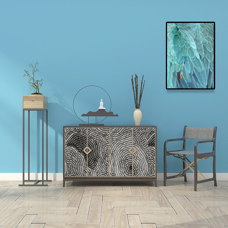 Frendorf | Blaue Pfauenfedern Leinwand Kunst Texturierte Oberfläche Glam Wohnzimmer Wanddekoration