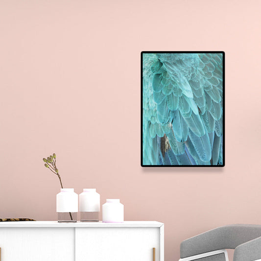 Frendorf | Blaue Pfauenfedern Leinwand Kunst Texturierte Oberfläche Glam Wohnzimmer Wanddekoration