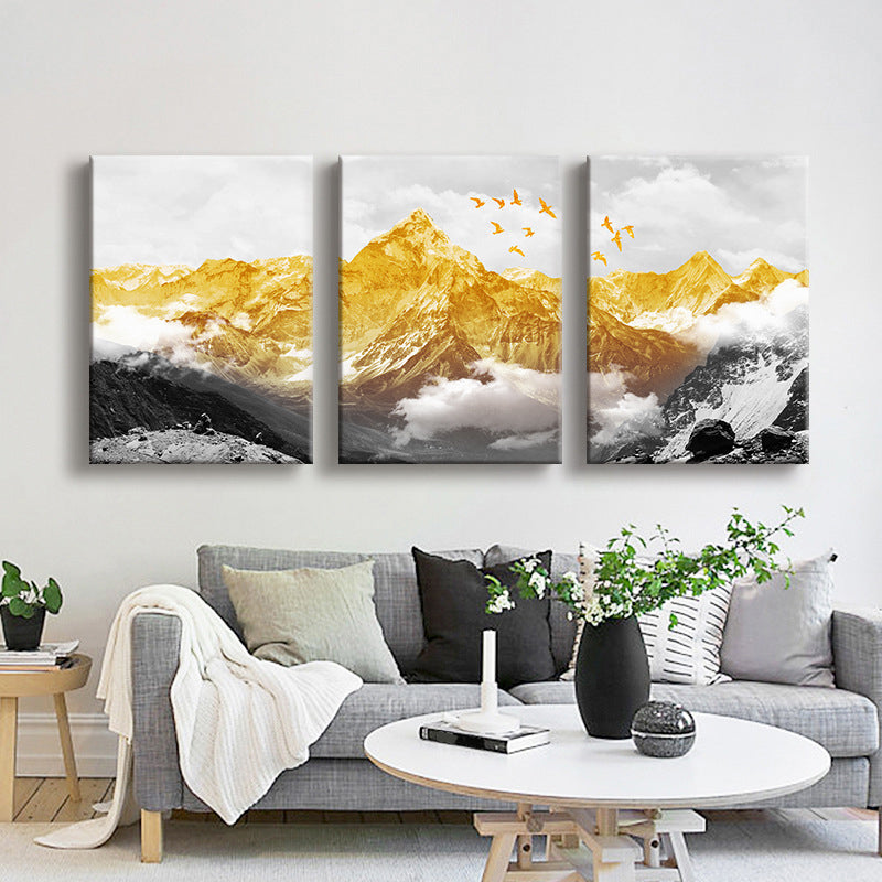 Frendorf | Gold Mountain Landschaft Leinwanddruck Mehrteilig Glam Wohnzimmer Wandkunst