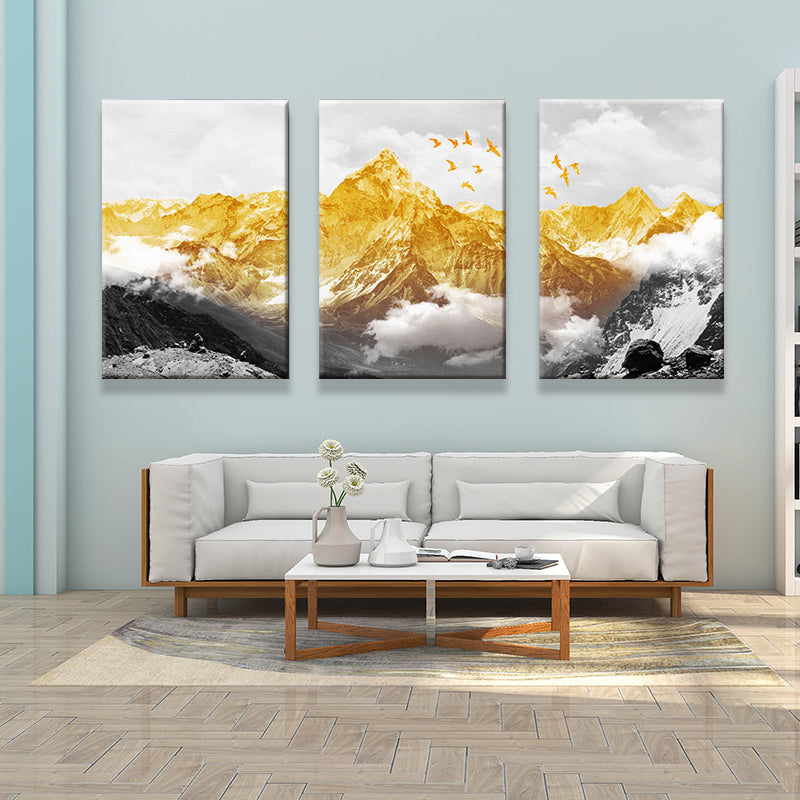 Frendorf | Gold Mountain Landschaft Leinwanddruck Mehrteilig Glam Wohnzimmer Wandkunst