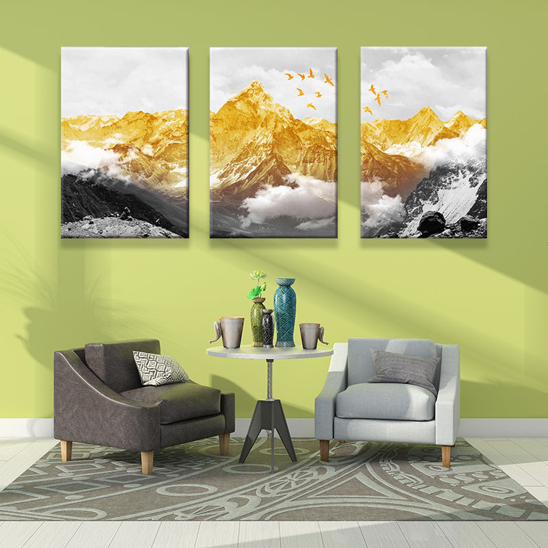 Frendorf | Gold Mountain Landschaft Leinwanddruck Mehrteilig Glam Wohnzimmer Wandkunst