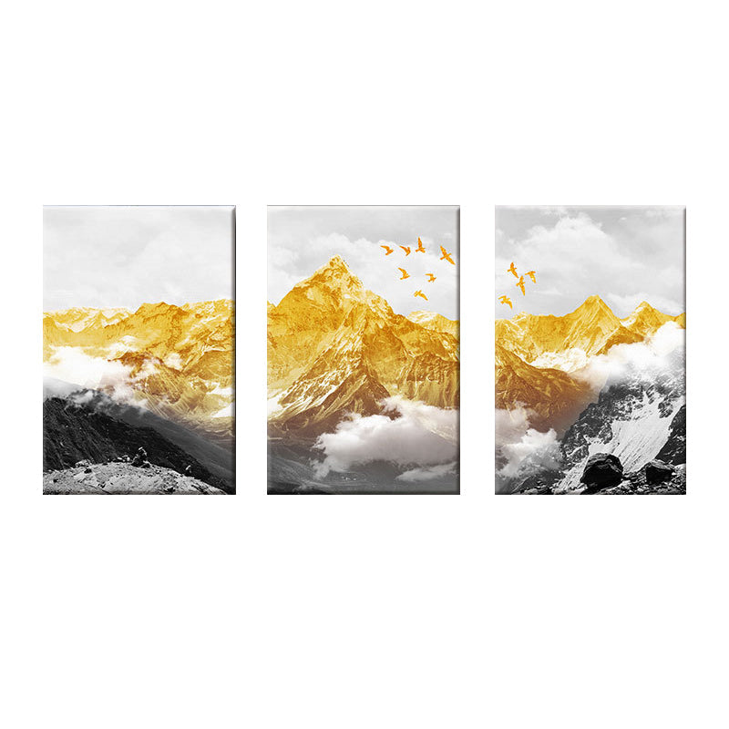 Frendorf | Gold Mountain Landschaft Leinwanddruck Mehrteilig Glam Wohnzimmer Wandkunst