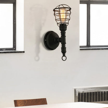 Frendorf | Vintage Industriële Gecoate Wandlamp 1 Licht Metaal Wandmontage Licht met Waterpijp in Zwart voor Eetkamer
