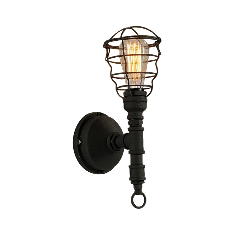 Frendorf | Vintage Industriële Gecoate Wandlamp 1 Licht Metaal Wandmontage Licht met Waterpijp in Zwart voor Eetkamer