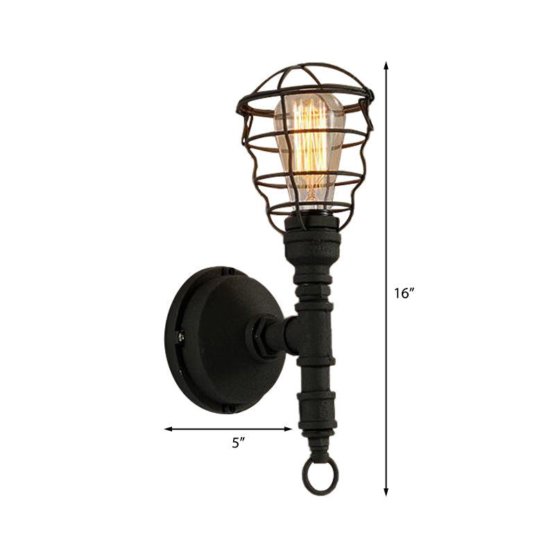 Frendorf | Vintage Industriële Gecoate Wandlamp 1 Licht Metaal Wandmontage Licht met Waterpijp in Zwart voor Eetkamer