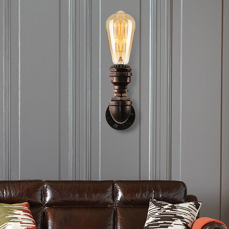 Frendorf | Wasserpfeife Metallic Wandbeleuchtung mit freiliegender Glühbirne Industrie 1 Licht Wohnzimmer Mini Wandmontage Licht in Schwarz/Kupfer