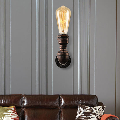 Frendorf | Wasserpfeife Metallic Wandbeleuchtung mit freiliegender Glühbirne Industrie 1 Licht Wohnzimmer Mini Wandmontage Licht in Schwarz/Kupfer